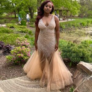 Jovani Gold and Silver Beaded Mermaid Dress
